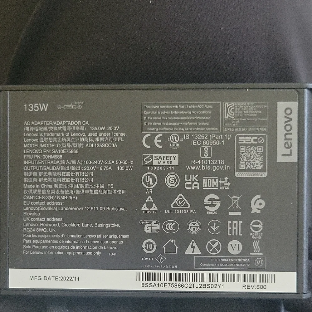 Lenovo Black Power Adapter for Tablets